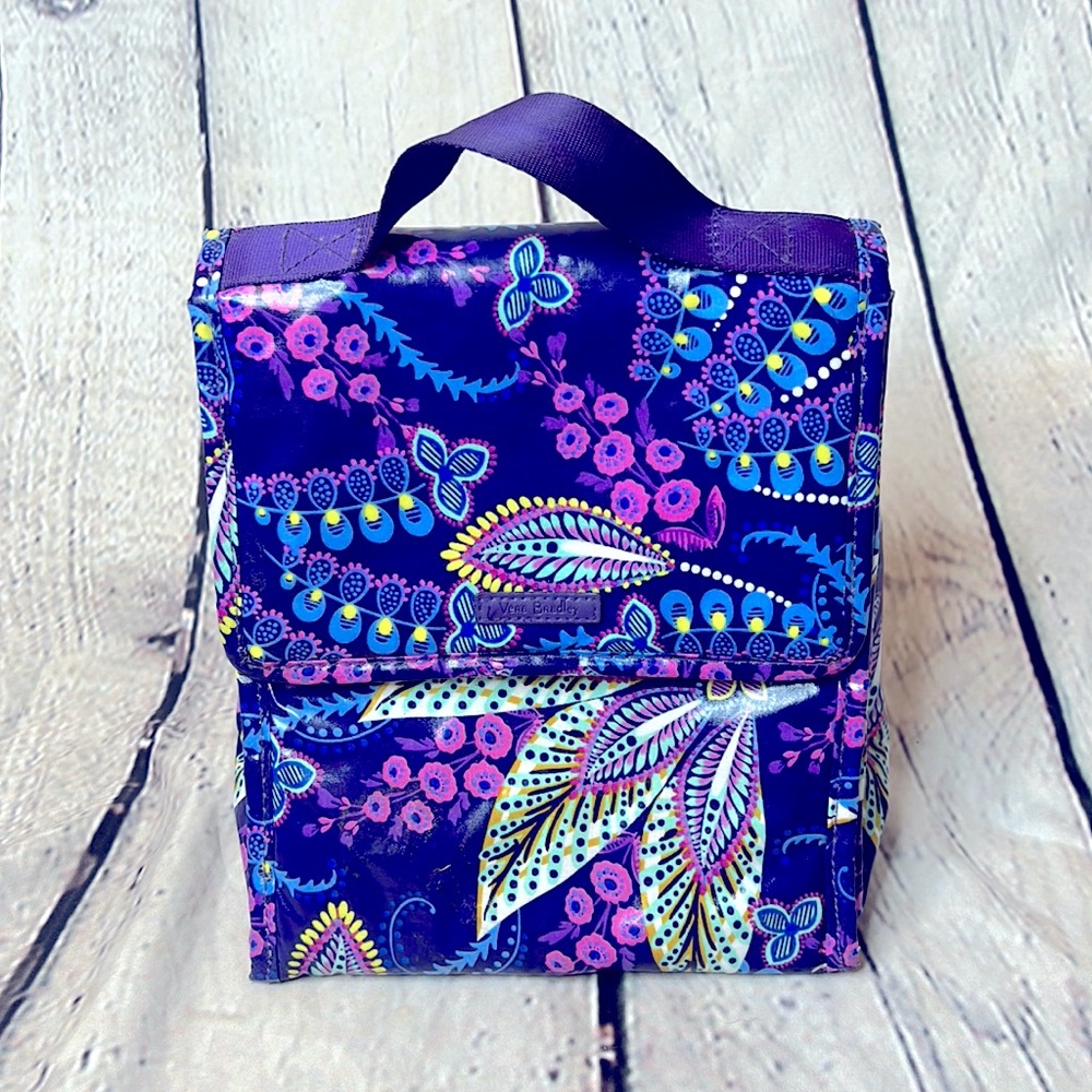 Vera Bradley Purple Pink Laminated Lunch Bag Excellent Condition